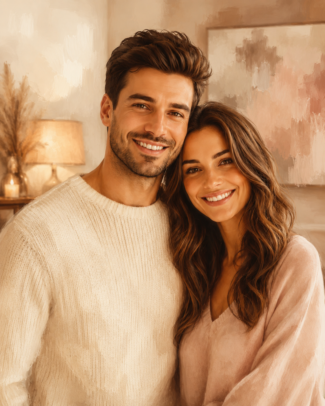 Couple in a warm cozy home interior